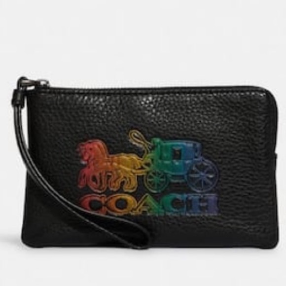 Coach Corner Zip Wristlet with Horse and Carriage. - Picture 1 of 4